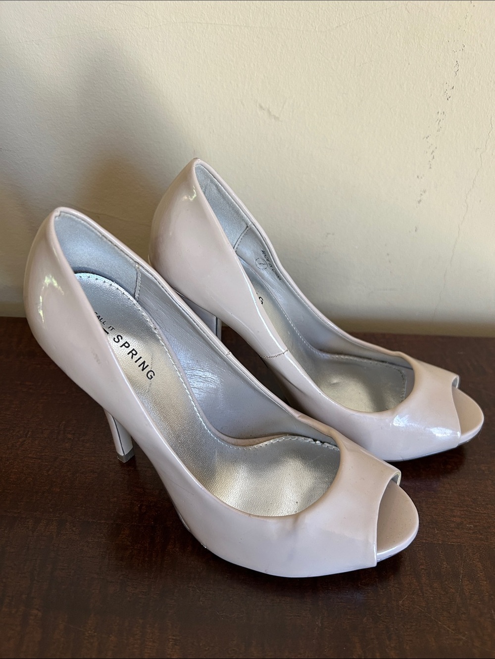 Call It Spring Nude Patent Peep-Toe Heels